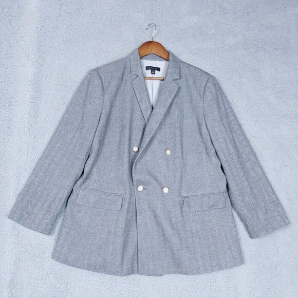 Ann Taylor Jackets & Blazers - Ann Taylor Blazer Women 16 Grey Herringbone Double Breasted Lined Career Office